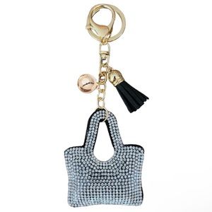 Rhinestone Puffy Silver Handbag Purse Charm Key Chain NWT